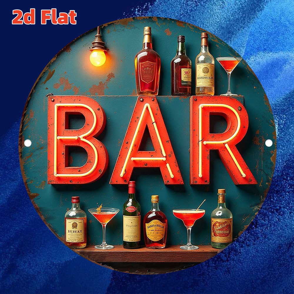 Vintage Lighting Decor - 2D Metal Sign, Vintage Neon Bar