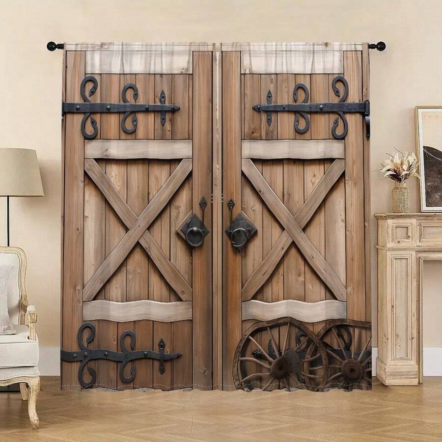 2pcs Rustic Barn Door Curtains - Vintage Lighting Decor recension och pris