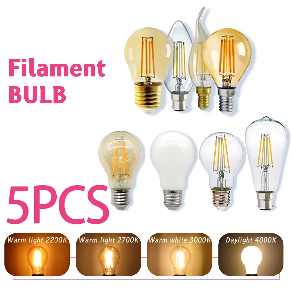 5PCS E27 E14 B22 Retro Edison  - Vintage Lighting Decor recension och pris