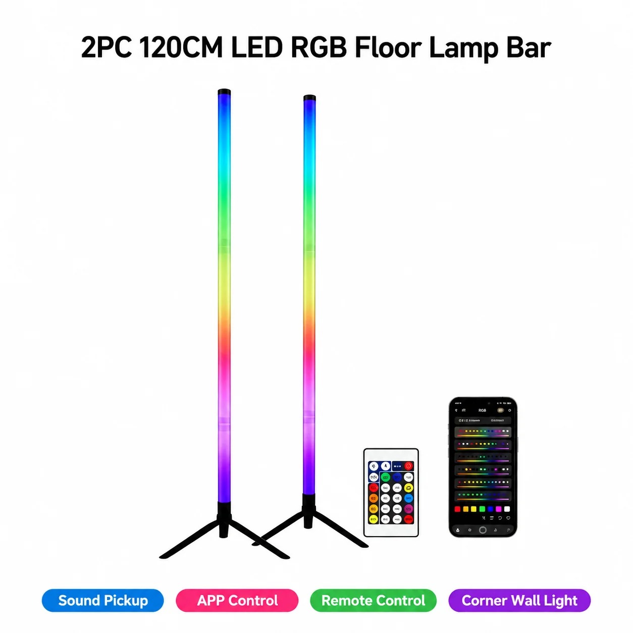 2PCS 120CM RGB Floor Lamp, Sou - Lighting Decoration For Home recension och pris