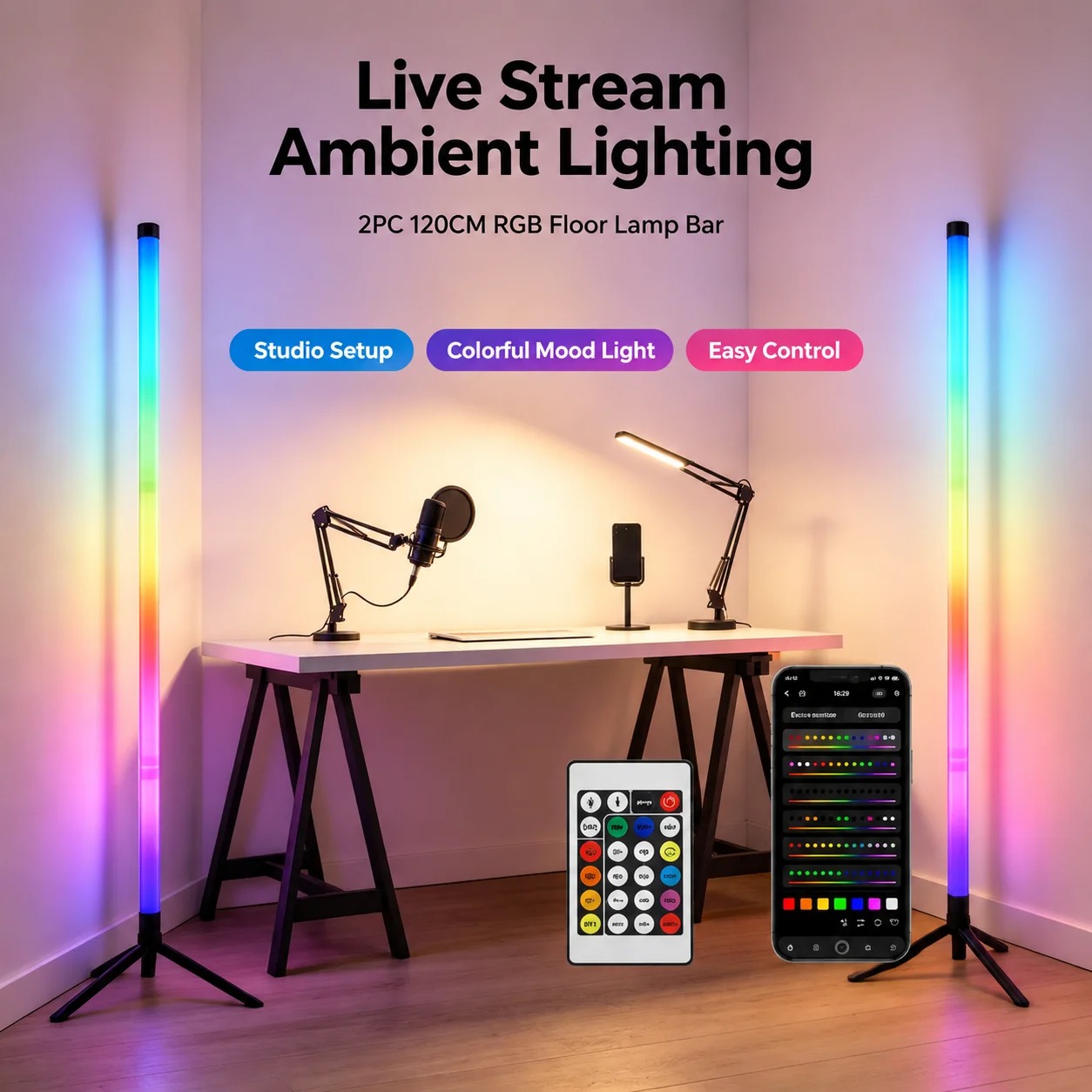 2PCS 120CM RGB Floor Lamp, Sou - Lighting Decoration For Home recension och pris